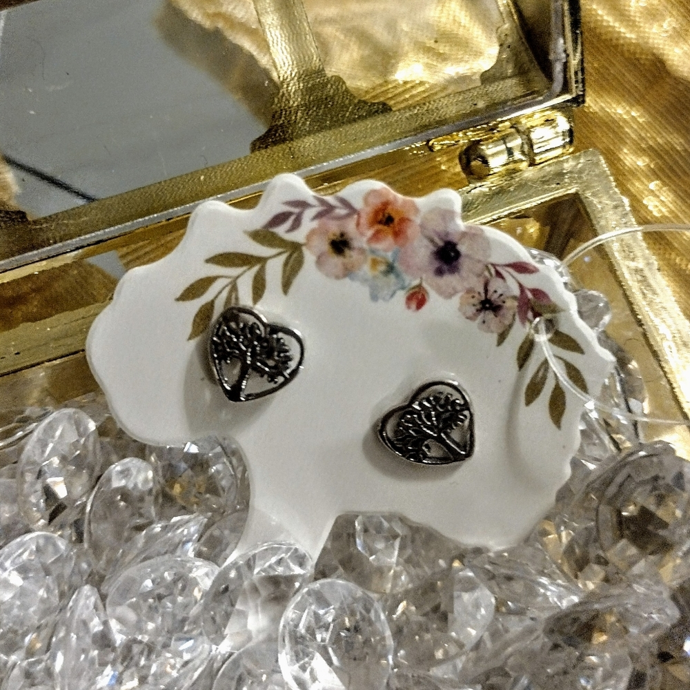 925 Tree of Life Sterling Silver Heart Earrings